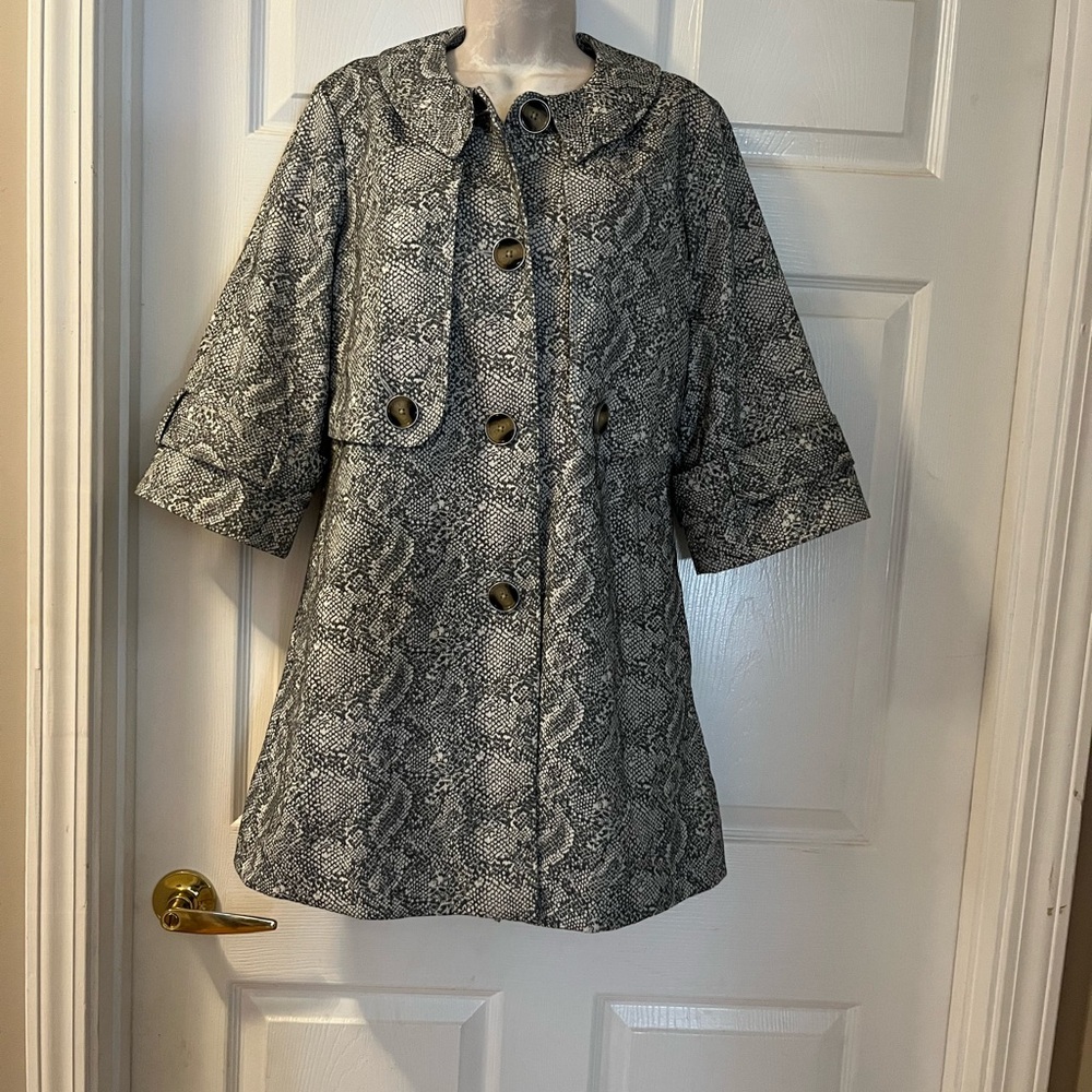 CAbi Gray Snake-Print Trench Coat